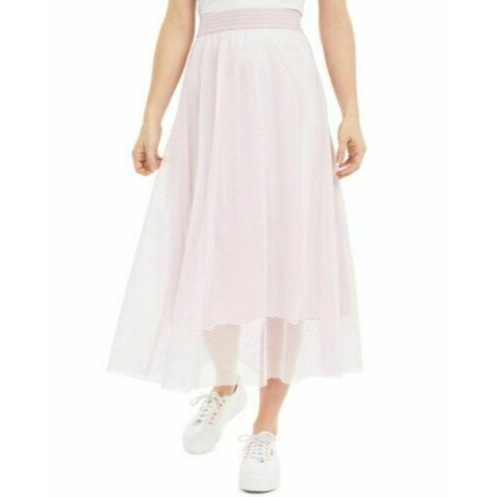 Alfani Mesh Midi Skirt Size XL Lilac Sky Womens A-Line Elastic Waist Lined